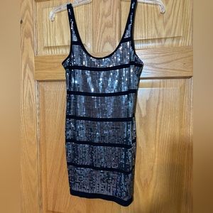 Express Dream Weight cotton black tank with silver sequins